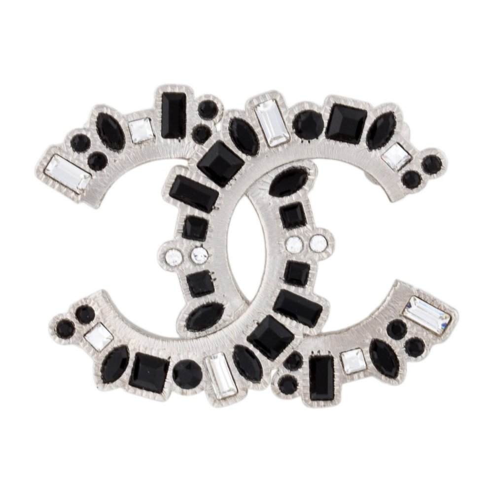 Chanel Baguette Crystal CC Brooch Silver Pin